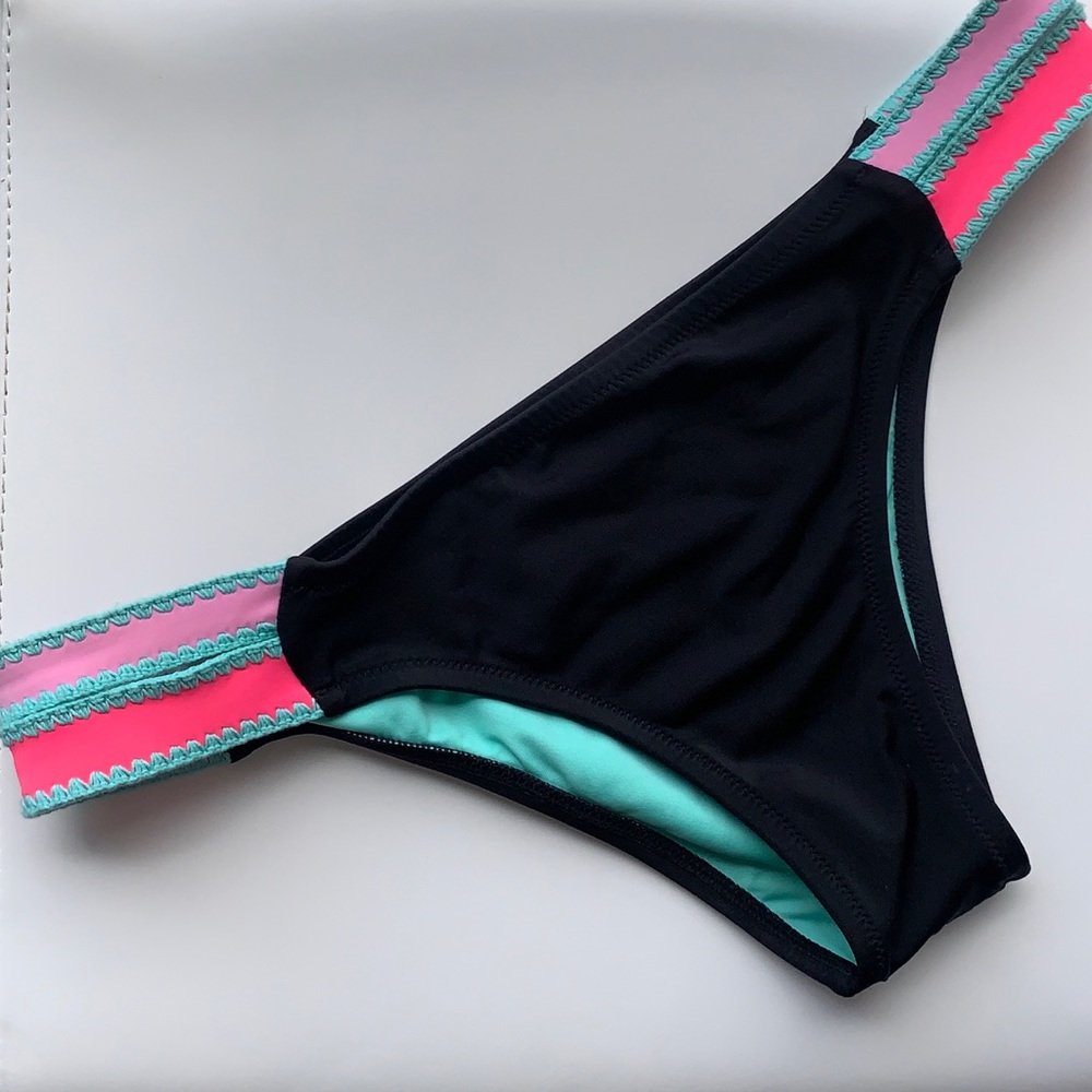 Black embroidered bikini bottoms